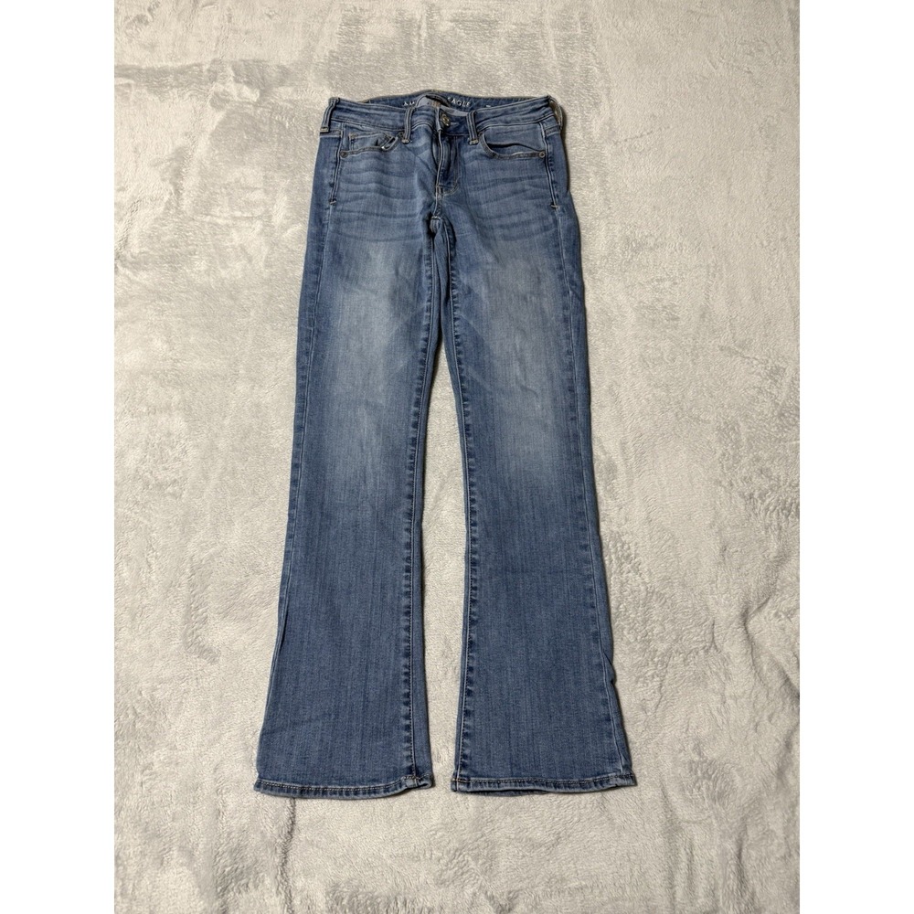 American Eagle Jeans Womens 2 Short Blue Low Rise Skinny Kick Bootcut‎ 25x28